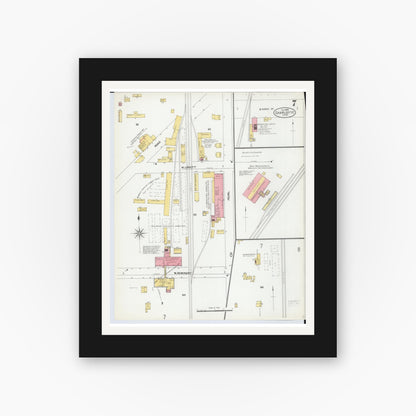Old map wall art mockup — black gallery frame with white mat — Sanborn Fire Insurance Map from Charlotte, Eaton County, Michigan (1904), Sheet #0007
