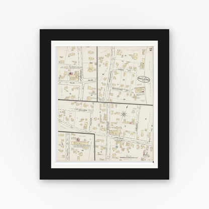 Old map wall art mockup — black gallery frame with white mat — Sanborn Fire Insurance Map from Marlborough, Middlesex County, Massachusetts (1885), Sheet #0002