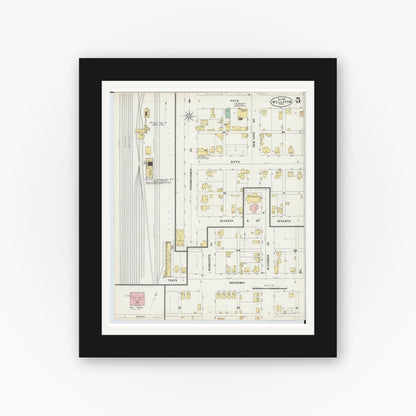 Old map wall art mockup — black gallery frame with white mat — Sanborn Fire Insurance Map from Wellston, Jackson County, Ohio (1897), Sheet #0005