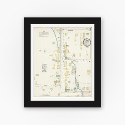 Old map wall art mockup — black gallery frame with white mat — Sanborn Fire Insurance Map from Schenevus, Otsego County, New York (1892) - Complete Map Set