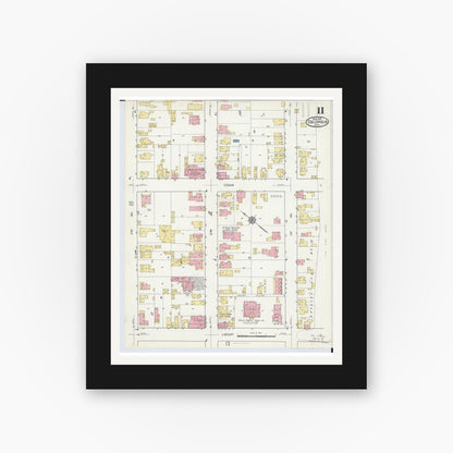 Old map wall art mockup — black gallery frame with white mat — Sanborn Fire Insurance Map from Gallipolis, Gallia County, Ohio (1916), Sheet #0011