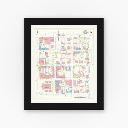 Old map wall art mockup — black gallery frame with white mat — Sanborn Fire Insurance Map from Laredo, Webb County, Texas (1925), Sheet #0005