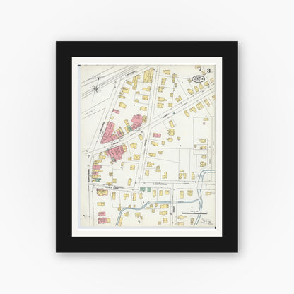 Old map wall art mockup — black gallery frame with white mat — Sanborn Fire Insurance Map from Geneva, Ashtabula County, Ohio (1904), Sheet #0003