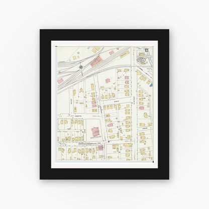 Old map wall art mockup — black gallery frame with white mat — Sanborn Fire Insurance Map from Xenia, Greene County, Ohio (1919), Sheet #0017