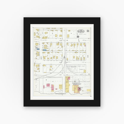 Old map wall art mockup — black gallery frame with white mat — Sanborn Fire Insurance Map from Metropolis, Massac County, Illinois (1921), Sheet #0013