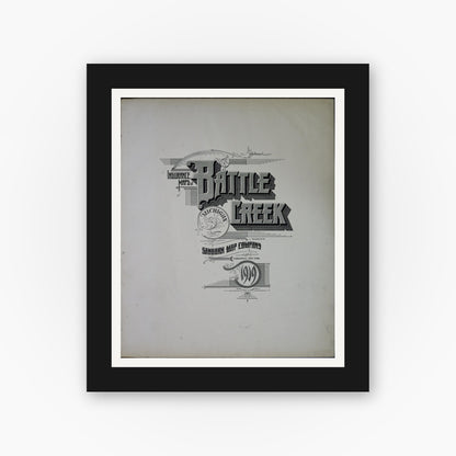 Old map wall art mockup — black gallery frame with white mat — Sanborn Fire Insurance Map from Battle Creek, Calhoun County, Michigan (1919), Sheet #0001