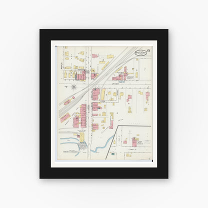 Old map wall art mockup — black gallery frame with white mat — Sanborn Fire Insurance Map from Ypsilanti, Washtenaw County, Michigan (1893), Sheet #0006