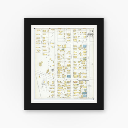 Old map wall art mockup — black gallery frame with white mat — Sanborn Fire Insurance Map from Red Jacket, Houghton County, Michigan (1900), Sheet #0011