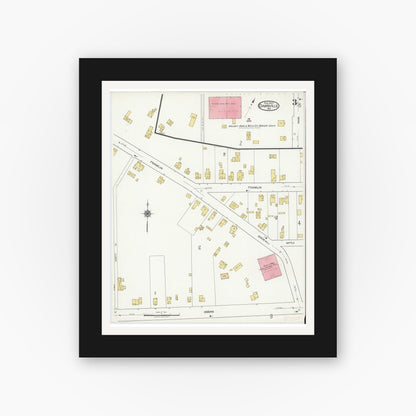 Old map wall art mockup — black gallery frame with white mat — Sanborn Fire Insurance Map from Dansville, Livingston County, New York (1920), Sheet #0003