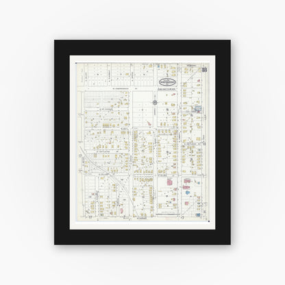 Old map wall art mockup — black gallery frame with white mat — Sanborn Fire Insurance Map from Independence, Jackson County, Missouri (1916), Sheet #0018