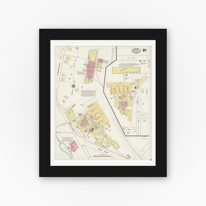 Old map wall art mockup — black gallery frame with white mat — Sanborn Fire Insurance Map from Kane, McKean County, Pennsylvania (1915), Sheet #0010