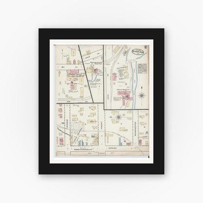 Old map wall art mockup — black gallery frame with white mat — Sanborn Fire Insurance Map from Beaver Dam, Dodge County, Wisconsin (1885) - Complete Map Set