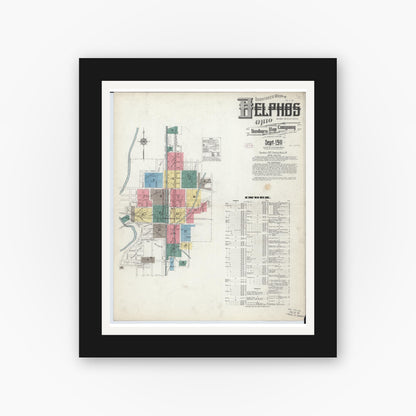 Old map wall art mockup — black gallery frame with white mat — Sanborn Fire Insurance Map from Delphos, Van Wert And Allen Counties, Ohio (1911) - Complete Map Set