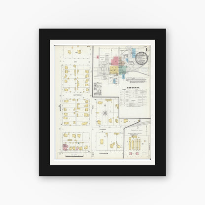 Old map wall art mockup — black gallery frame with white mat — Sanborn Fire Insurance Map from Elmwood, Peoria County, Illinois (1898) - Complete Map Set