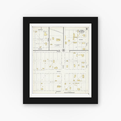 Old map wall art mockup — black gallery frame with white mat — Sanborn Fire Insurance Map from Minooka, Grundy County, Illinois (1898), Sheet #0002