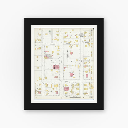 Old map wall art mockup — black gallery frame with white mat — Sanborn Fire Insurance Map from Sullivan, Sullivan County, Indiana (1902), Sheet #0003