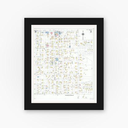 Old map wall art mockup — black gallery frame with white mat — Sanborn Fire Insurance Map from Mount Vernon, Lawrence County, Missouri (1951), Sheet #0003