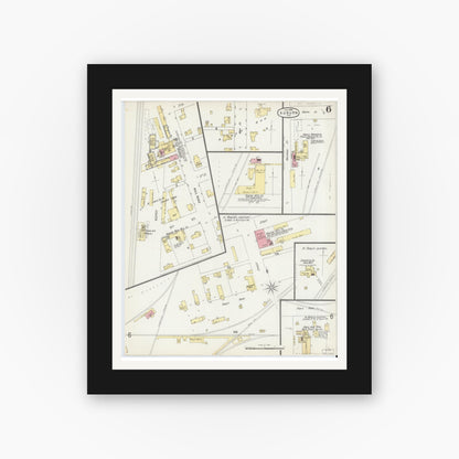 Old map wall art mockup — black gallery frame with white mat — Sanborn Fire Insurance Map from Auburn, De Kalb County, Indiana (1896), Sheet #0006