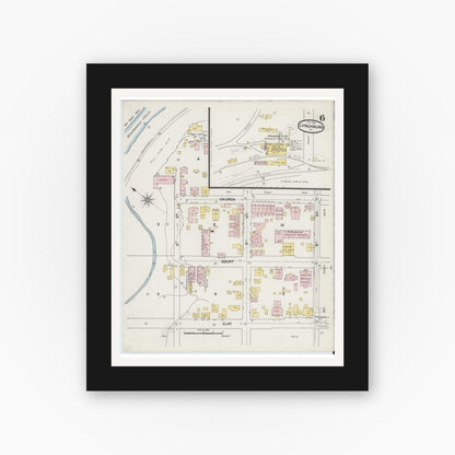 Old map wall art mockup — black gallery frame with white mat — Sanborn Fire Insurance Map from Lynchburg, Independent Cities, Virginia (1890), Sheet #0006