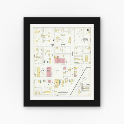 Old map wall art mockup — black gallery frame with white mat — Sanborn Fire Insurance Map from Garland, Dallas County, Texas (1901), Sheet #0002