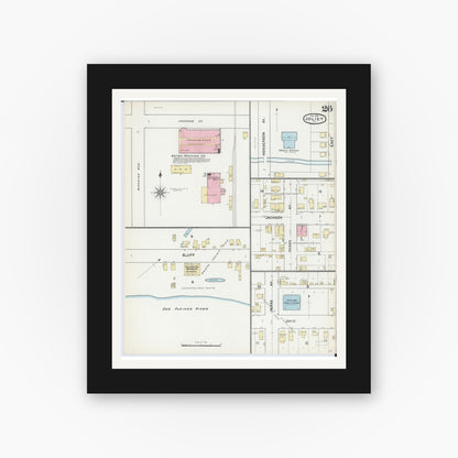 Old map wall art mockup — black gallery frame with white mat — Sanborn Fire Insurance Map from Joliet, Will County, Illinois (1891), Sheet #0026