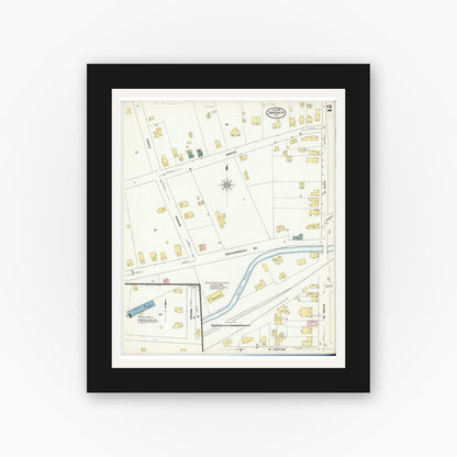 Old map wall art mockup — black gallery frame with white mat — Sanborn Fire Insurance Map from Andover, Allegany County, New York (1909), Sheet #0002
