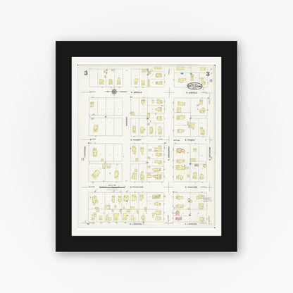 Old map wall art mockup — black gallery frame with white mat — Sanborn Fire Insurance Map from Mount Pleasant, Isabella County, Michigan (1924), Sheet #0003