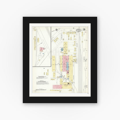 Old map wall art mockup — black gallery frame with white mat — Sanborn Fire Insurance Map from Rome, Oneida County, New York (1914), Sheet #0021