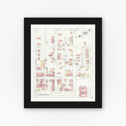 Old map wall art mockup — black gallery frame with white mat — Sanborn Fire Insurance Map from Media, Delaware County, Pennsylvania (1912), Sheet #0005
