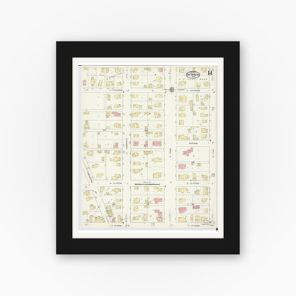 Old map wall art mockup — black gallery frame with white mat — Sanborn Fire Insurance Map from Mount Vernon, Knox County, Ohio (1913), Sheet #0014