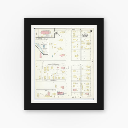 Old map wall art mockup — black gallery frame with white mat — Sanborn Fire Insurance Map from Perrysburg, Wood County, Ohio (1914), Sheet #0003