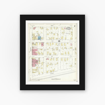 Old map wall art mockup — black gallery frame with white mat — Sanborn Fire Insurance Map from Butler, De Kalb County, Indiana (1914), Sheet #0004