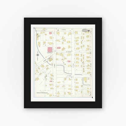 Old map wall art mockup — black gallery frame with white mat — Sanborn Fire Insurance Map from Bryan, Williams County, Ohio (1911), Sheet #0010
