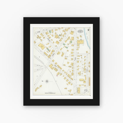 Old map wall art mockup — black gallery frame with white mat — Sanborn Fire Insurance Map from Maynard, Middlesex County, Massachusetts (1899), Sheet #0002