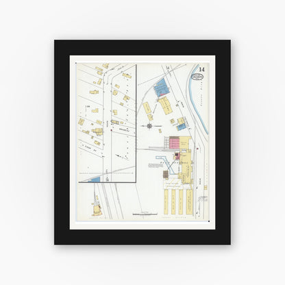 Old map wall art mockup — black gallery frame with white mat — Sanborn Fire Insurance Map from Oconto, Oconto County, Wisconsin (1919), Sheet #0014