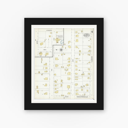 Old map wall art mockup — black gallery frame with white mat — Sanborn Fire Insurance Map from Wills Point, Van Zandt County, Texas (1906), Sheet #0004