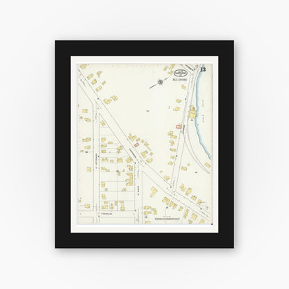 Old map wall art mockup — black gallery frame with white mat — Sanborn Fire Insurance Map from Carthage, Jefferson County, New York (1915), Sheet #0013