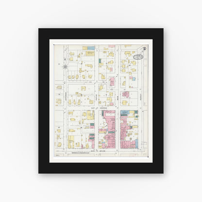 Old map wall art mockup — black gallery frame with white mat — Sanborn Fire Insurance Map from Fulton, Callaway County, Missouri (1895), Sheet #0002