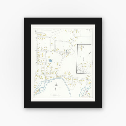 Old map wall art mockup — black gallery frame with white mat — Sanborn Fire Insurance Map from Medway, Norfolk County, Massachusetts (1933), Sheet #0003
