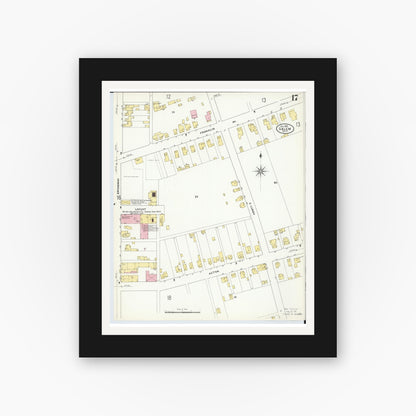 Old map wall art mockup — black gallery frame with white mat — Sanborn Fire Insurance Map from Salem, Columbiana County, Ohio (1909), Sheet #0017