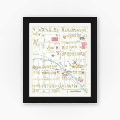 Old map wall art mockup — black gallery frame with white mat — Sanborn Fire Insurance Map from Patton, Cambria County, Pennsylvania (1923), Sheet #0003