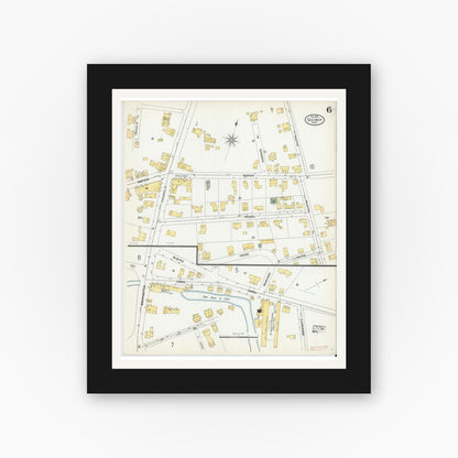 Old map wall art mockup — black gallery frame with white mat — Sanborn Fire Insurance Map from Quincy, Norfolk County, Massachusetts (1901), Sheet #0006