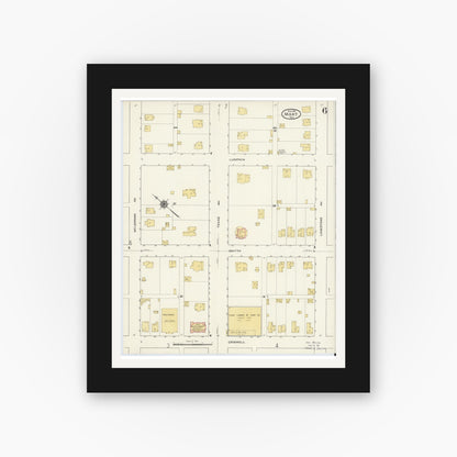 Old map wall art mockup — black gallery frame with white mat — Sanborn Fire Insurance Map from Mart, McLennan County, Texas (1915), Sheet #0006