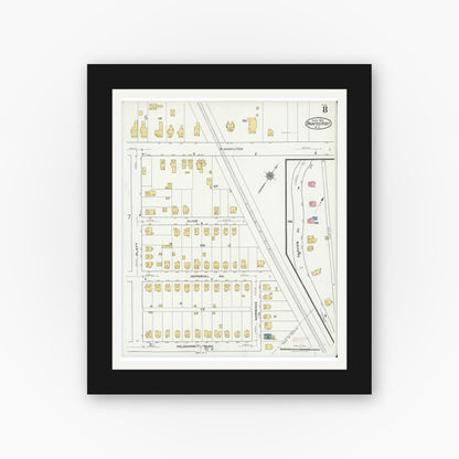 Old map wall art mockup — black gallery frame with white mat — Sanborn Fire Insurance Map from Painted Post, Steuben County, New York (1921), Sheet #0008