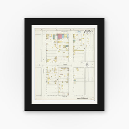 Old map wall art mockup — black gallery frame with white mat — Sanborn Fire Insurance Map from San Angelo, Tom Green County, Texas (1894), Sheet #0004