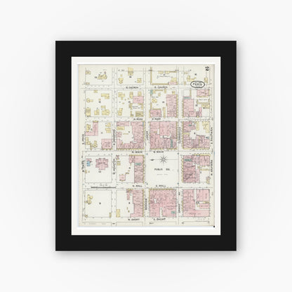 Old map wall art mockup — black gallery frame with white mat — Sanborn Fire Insurance Map from Paris, Lamar County, Texas (1888), Sheet #0002