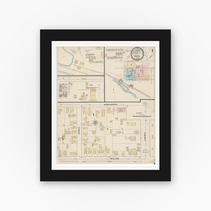 Old map wall art mockup — black gallery frame with white mat — Sanborn Fire Insurance Map from Bath, Steuben County, New York (1888) - Complete Map Set