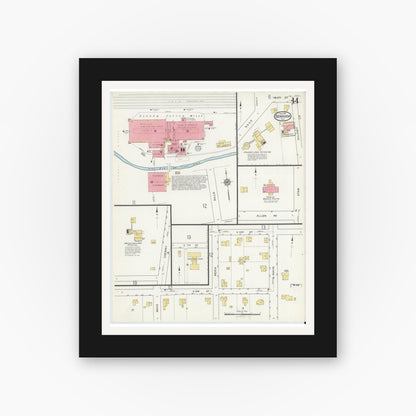 Old map wall art mockup — black gallery frame with white mat — Sanborn Fire Insurance Map from Bonham, Fannin County, Texas (1917), Sheet #0014