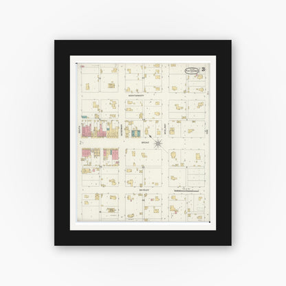 Old map wall art mockup — black gallery frame with white mat — Sanborn Fire Insurance Map from Raymond, Montgomery County, Illinois (1901), Sheet #0003