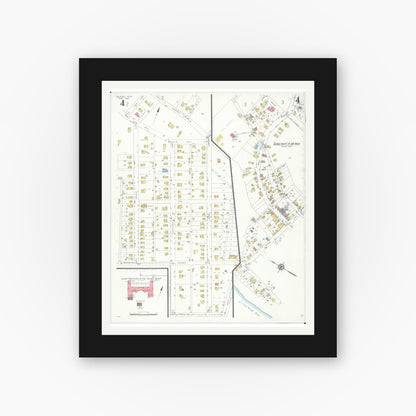 Old map wall art mockup — black gallery frame with white mat — Sanborn Fire Insurance Map from Milford, Clermont And Hamilton County, Ohio (1933), Sheet #0004